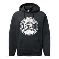 Vintage Cleveland Cityscape Baseball Lover Player And Fans Performance Fleece Hoodie