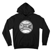 Vintage Cleveland Cityscape Baseball Lover Player And Fans Hoodie