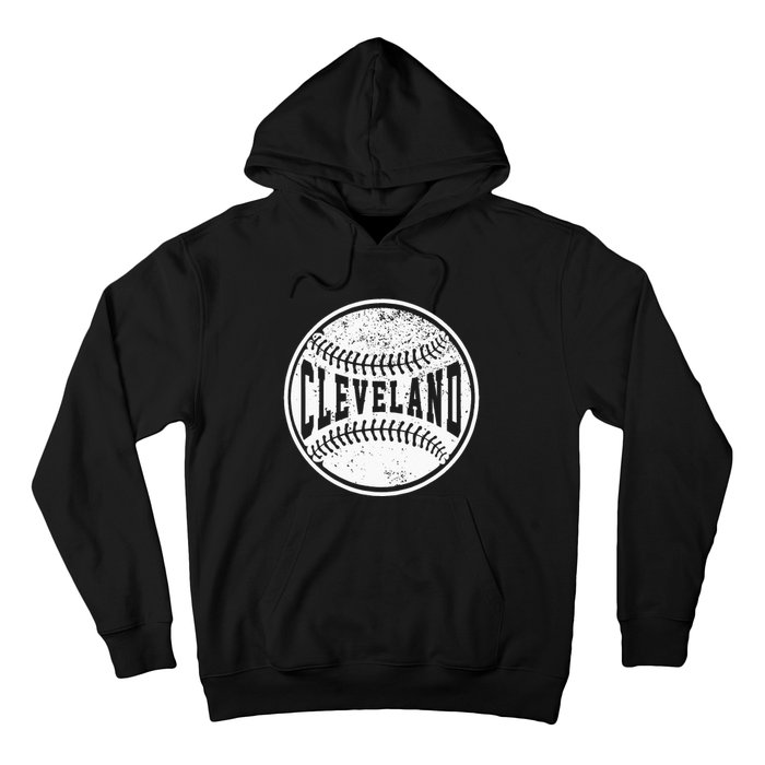 Vintage Cleveland Cityscape Baseball Lover Player And Fans Hoodie