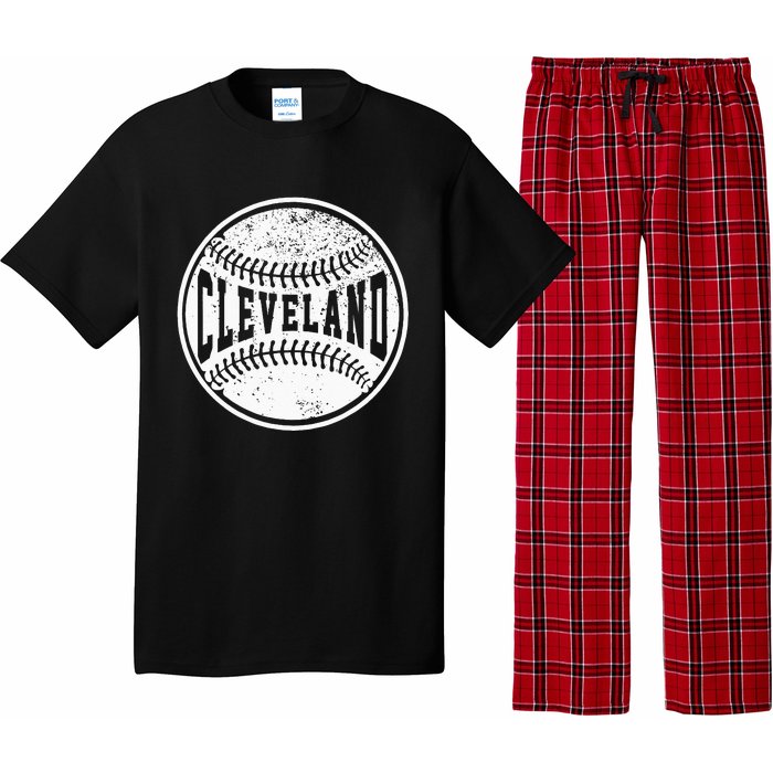 Vintage Cleveland Cityscape Baseball Lover Player And Fans Pajama Set