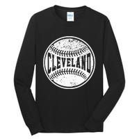 Vintage Cleveland Cityscape Baseball Lover Player And Fans Tall Long Sleeve T-Shirt