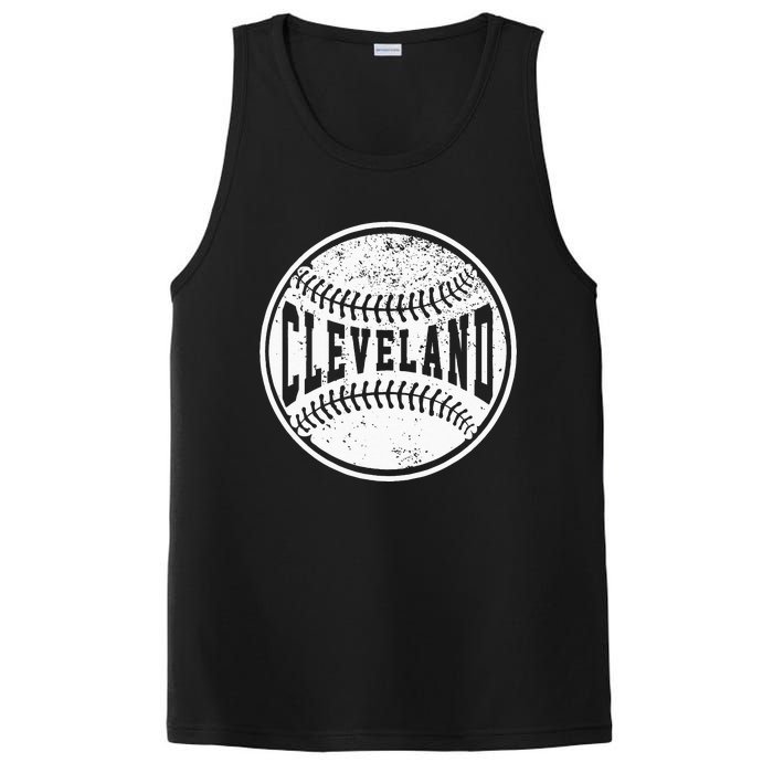 Vintage Cleveland Cityscape Baseball Lover Player And Fans PosiCharge Competitor Tank