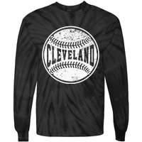 Vintage Cleveland Cityscape Baseball Lover Player And Fans Tie-Dye Long Sleeve Shirt