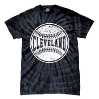 Vintage Cleveland Cityscape Baseball Lover Player And Fans Tie-Dye T-Shirt