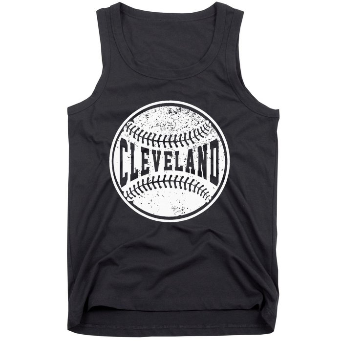 Vintage Cleveland Cityscape Baseball Lover Player And Fans Tank Top