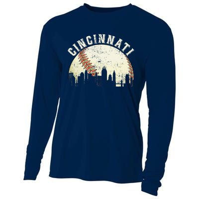 Vintage Cincinnati Cityscape Baseball Lover Cooling Performance Long Sleeve Crew