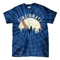 Vintage Cincinnati Cityscape Baseball Lover Tie-Dye T-Shirt