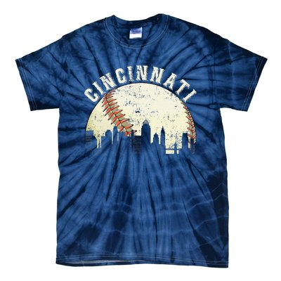 Vintage Cincinnati Cityscape Baseball Lover Tie-Dye T-Shirt