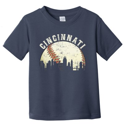 Vintage Cincinnati Cityscape Baseball Lover Toddler T-Shirt