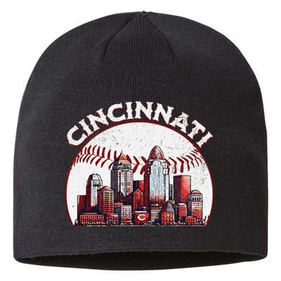 Vintage Cincinnati Cityscape Baseball Lover Gift Sustainable Beanie