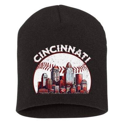 Vintage Cincinnati Cityscape Baseball Lover Gift Short Acrylic Beanie