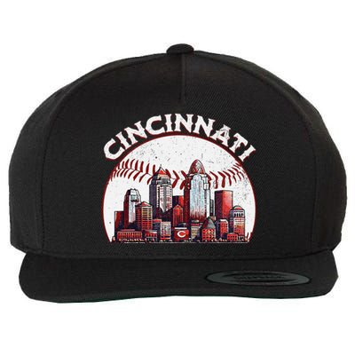 Vintage Cincinnati Cityscape Baseball Lover Gift Wool Snapback Cap