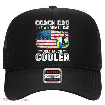 Volleyball Coach Dad Volleyball Players American Flag Gift High Crown Mesh Back Trucker Hat