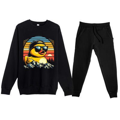 Vintage Cool Duck with Sunglasses & Mountain View  Premium Crewneck Sweatsuit Set