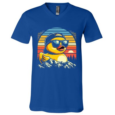 Vintage Cool Duck with Sunglasses & Mountain View  V-Neck T-Shirt