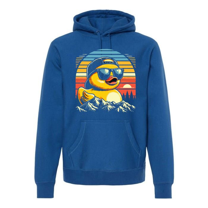 Vintage Cool Duck with Sunglasses & Mountain View  Premium Hoodie