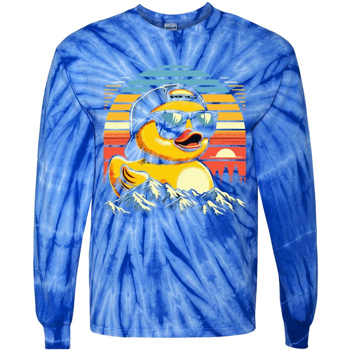 Vintage Cool Duck with Sunglasses & Mountain View  Tie-Dye Long Sleeve Shirt