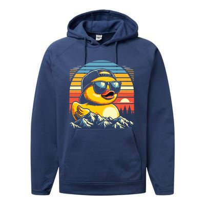 Vintage Cool Duck with Sunglasses & Mountain View  Performance Fleece Hoodie