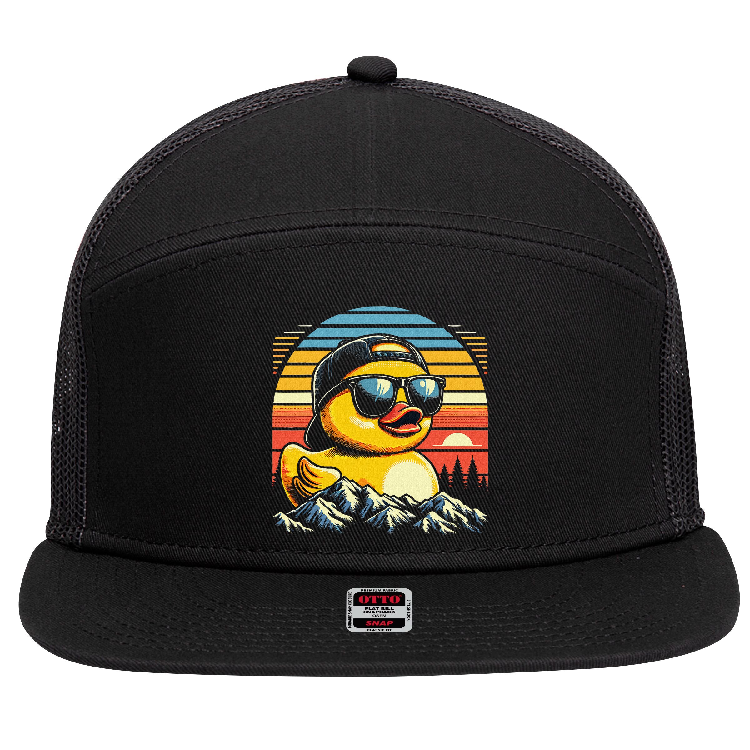 Vintage Cool Duck With Sunglasses  Funny Ducks 7 Panel Mesh Trucker Snapback Hat