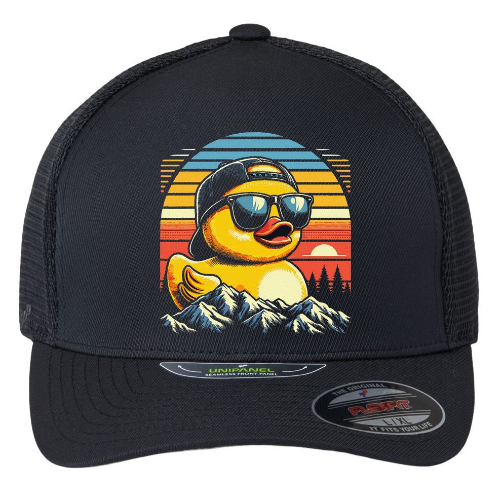 Vintage Cool Duck With Sunglasses  Funny Ducks Flexfit Unipanel Trucker Cap