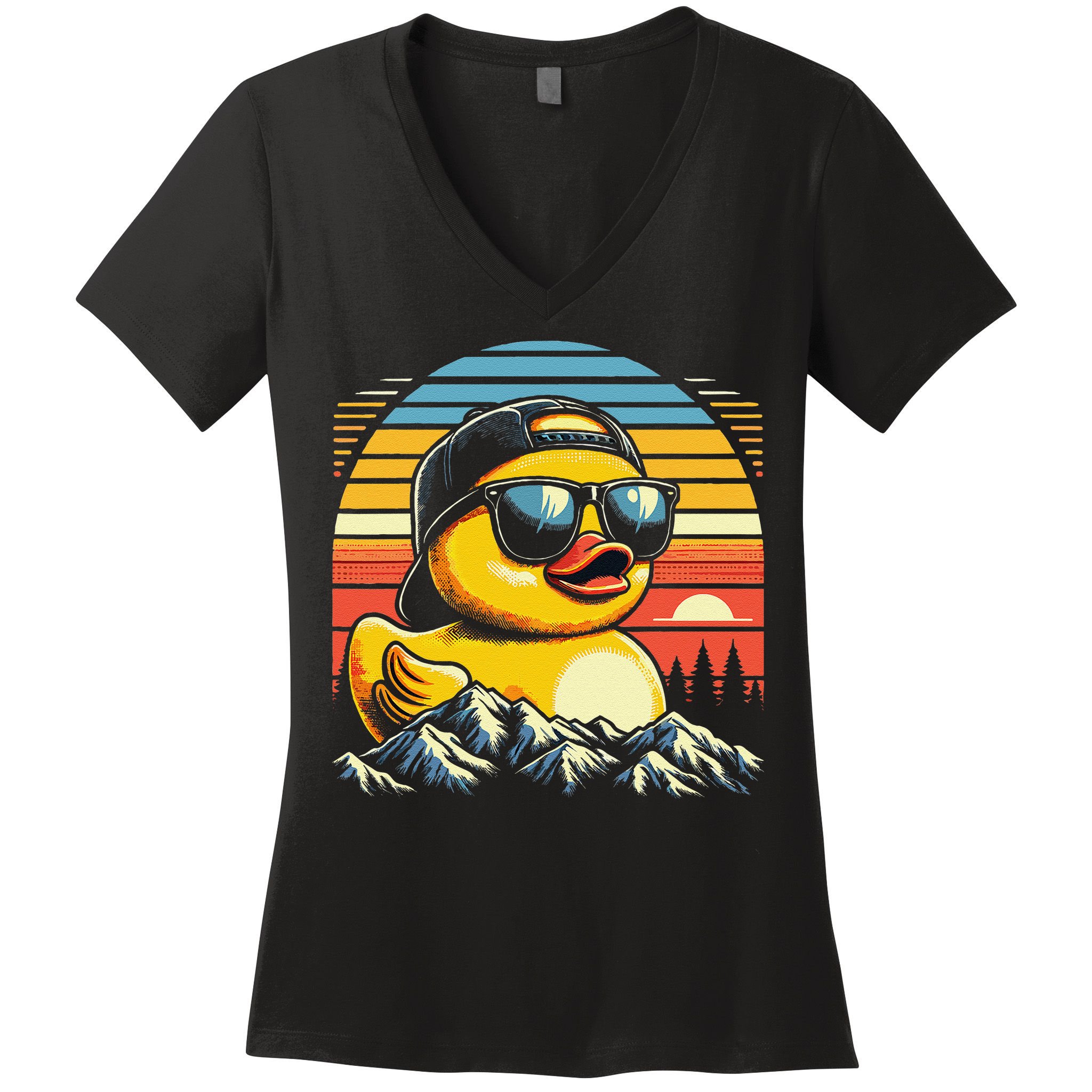 Vintage Cool Duck With Sunglasses  Funny Ducks Women's V-Neck T-Shirt