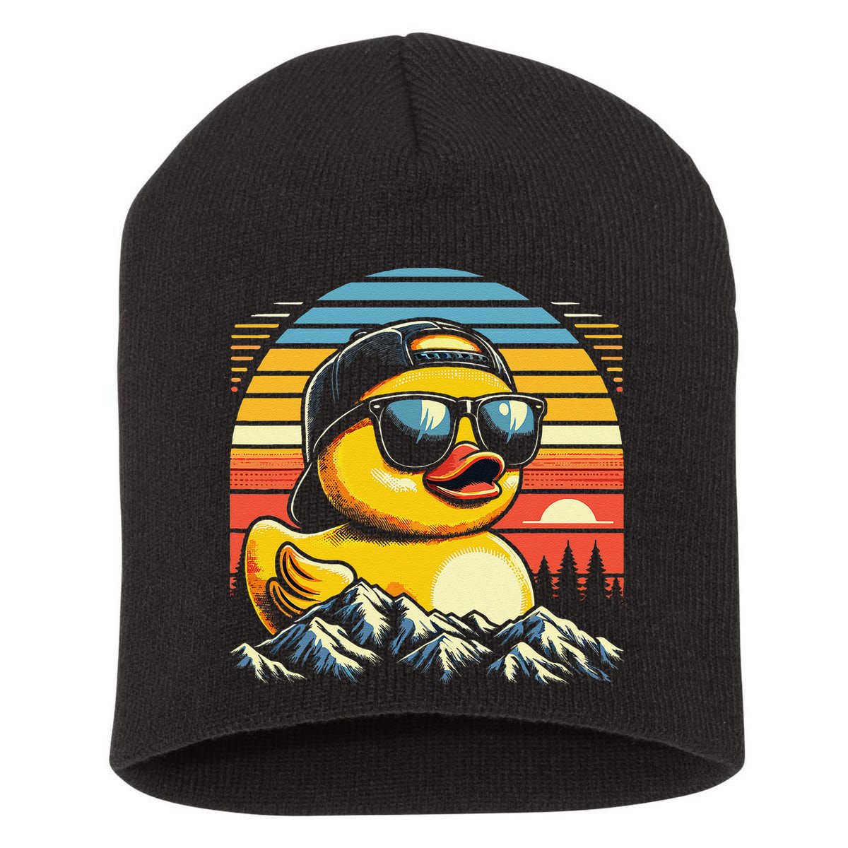 Vintage Cool Duck With Sunglasses  Funny Ducks Short Acrylic Beanie