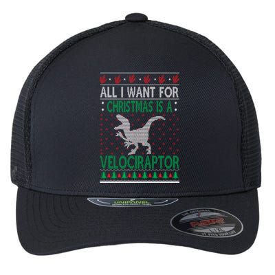 Velociraptor Christmas Dinosaur Ugly Christmas Sweater Style Gift Flexfit Unipanel Trucker Cap