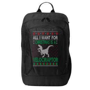 Velociraptor Christmas Dinosaur Ugly Christmas Sweater Style Gift City Backpack