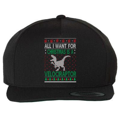 Velociraptor Christmas Dinosaur Ugly Christmas Sweater Style Gift Wool Snapback Cap