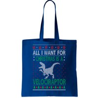 Velociraptor Christmas Dinosaur Ugly Christmas Sweater Style Gift Tote Bag