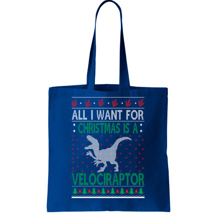 Velociraptor Christmas Dinosaur Ugly Christmas Sweater Style Gift Tote Bag