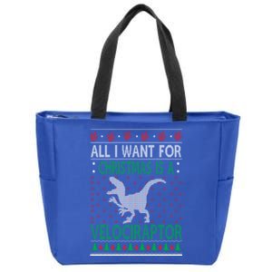 Velociraptor Christmas Dinosaur Ugly Christmas Sweater Style Gift Zip Tote Bag