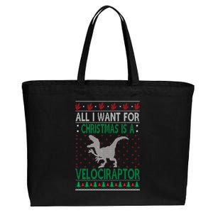 Velociraptor Christmas Dinosaur Ugly Christmas Sweater Style Gift Cotton Canvas Jumbo Tote