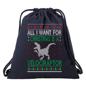 Velociraptor Christmas Dinosaur Ugly Christmas Sweater Style Gift Drawstring Bag