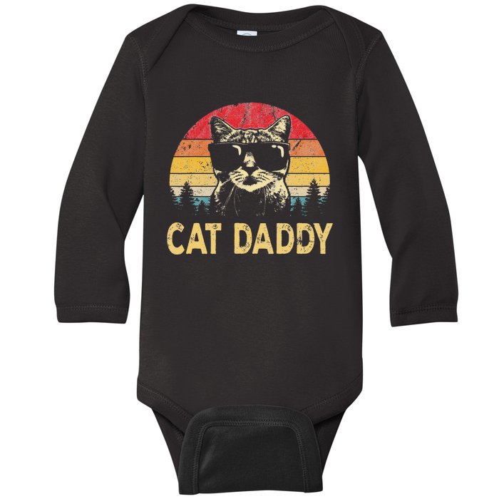 Vintage Cat Daddy Funny Cat Lover Cat Dad Fathers Baby Long Sleeve Bodysuit