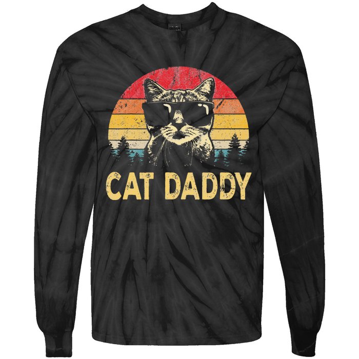 Vintage Cat Daddy Funny Cat Lover Cat Dad Fathers Tie-Dye Long Sleeve Shirt