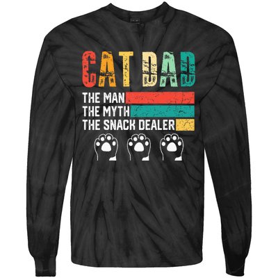 Vintage Cat Dad The Man The Myth Snack Dealer Tie-Dye Long Sleeve Shirt