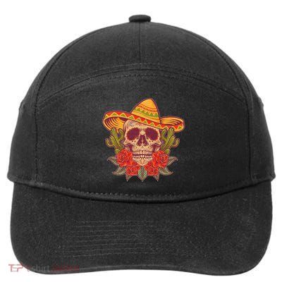 Vintage Cinco De Mayo Sombrero Skull 7-Panel Snapback Hat