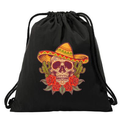 Vintage Cinco De Mayo Sombrero Skull Drawstring Bag