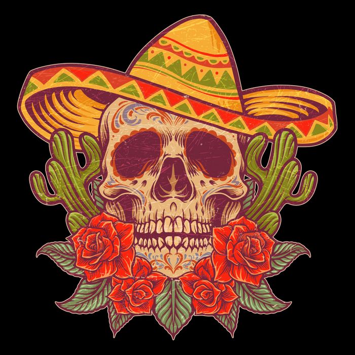 Vintage Cinco De Mayo Sombrero Skull Flatbill Hat