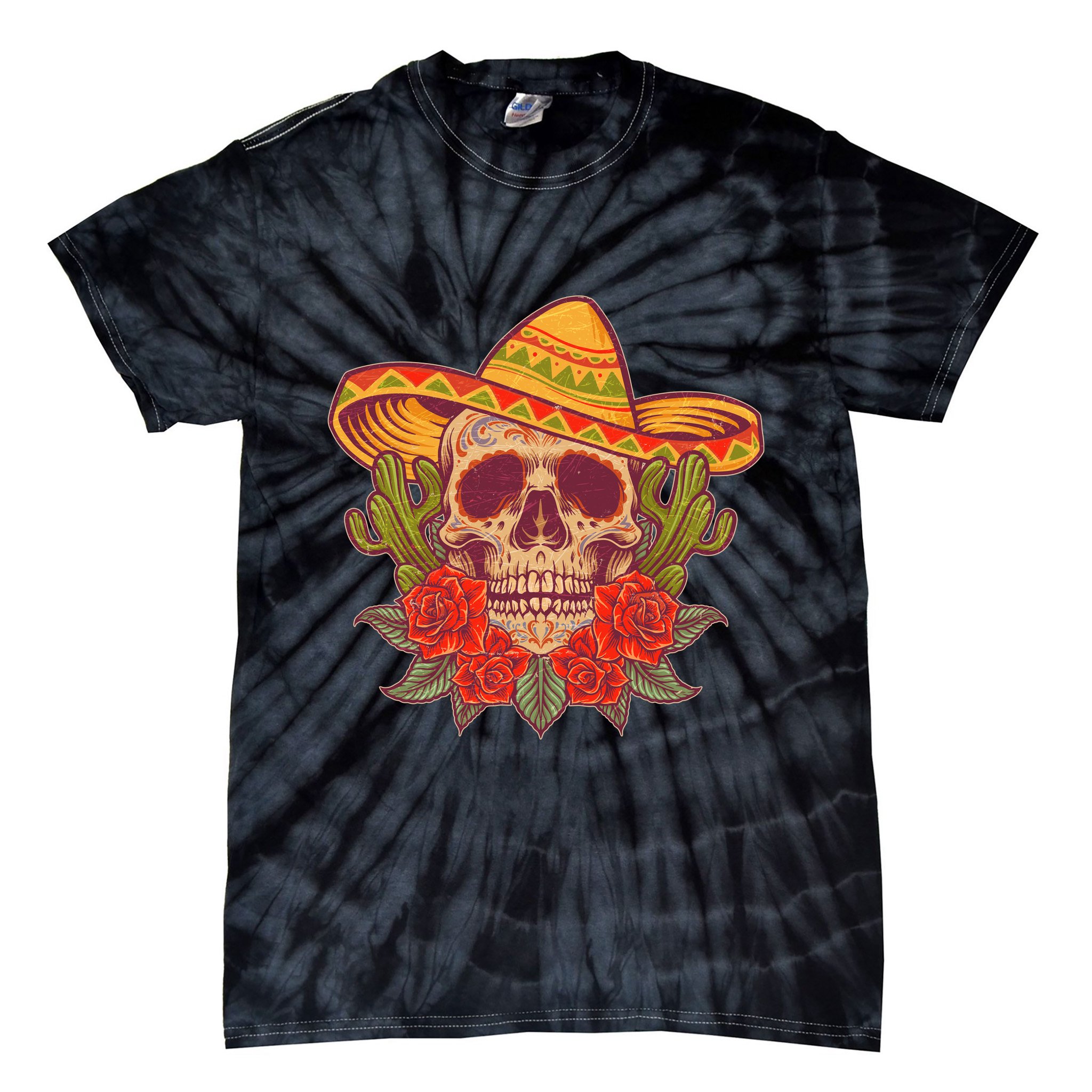 Vintage Cinco De Mayo Sombrero Skull Tie-Dye T-Shirt