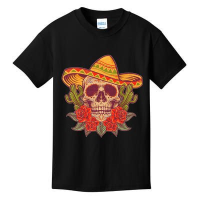 Vintage Cinco De Mayo Sombrero Skull Kids T-Shirt
