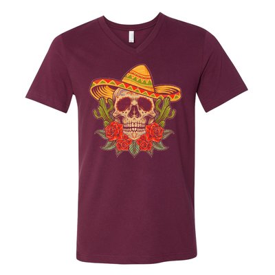 Vintage Cinco De Mayo Sombrero Skull V-Neck T-Shirt