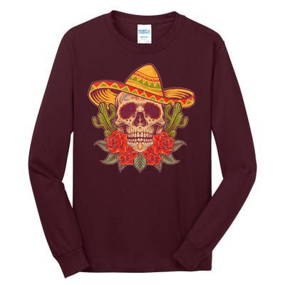 Vintage Cinco De Mayo Sombrero Skull Tall Long Sleeve T-Shirt