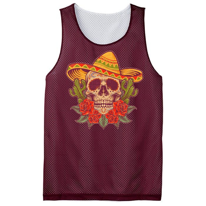 Vintage Cinco De Mayo Sombrero Skull Mesh Reversible Basketball Jersey Tank