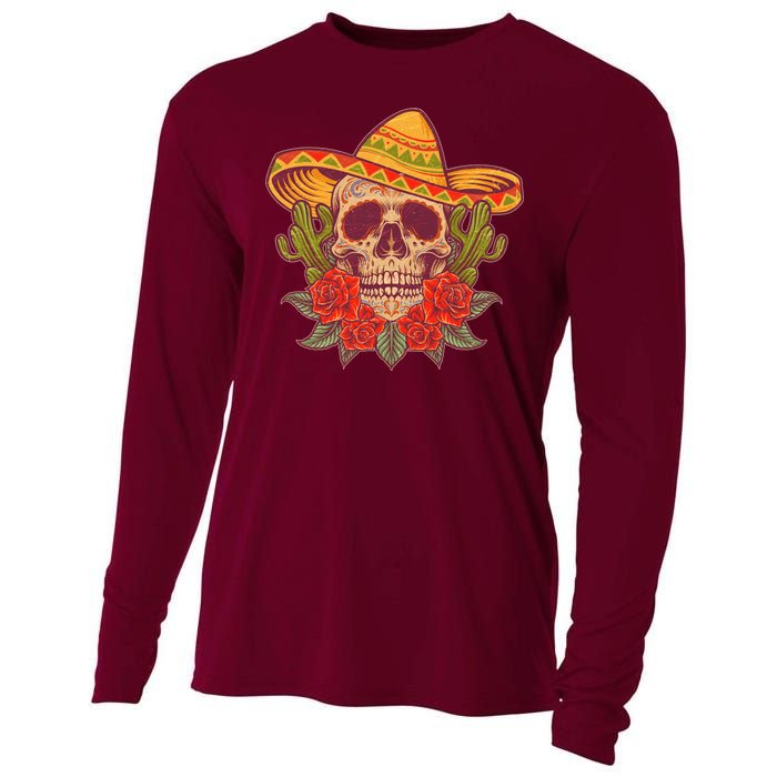 Vintage Cinco De Mayo Sombrero Skull Cooling Performance Long Sleeve Crew