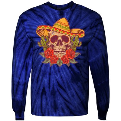 Vintage Cinco De Mayo Sombrero Skull Tie-Dye Long Sleeve Shirt