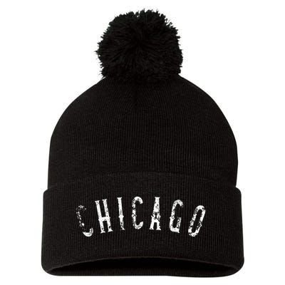 Vintage Chicago Distressed Pom Pom 12in Knit Beanie