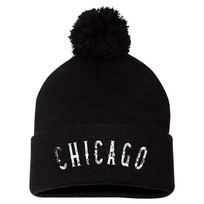 Vintage Chicago Distressed Pom Pom 12in Knit Beanie