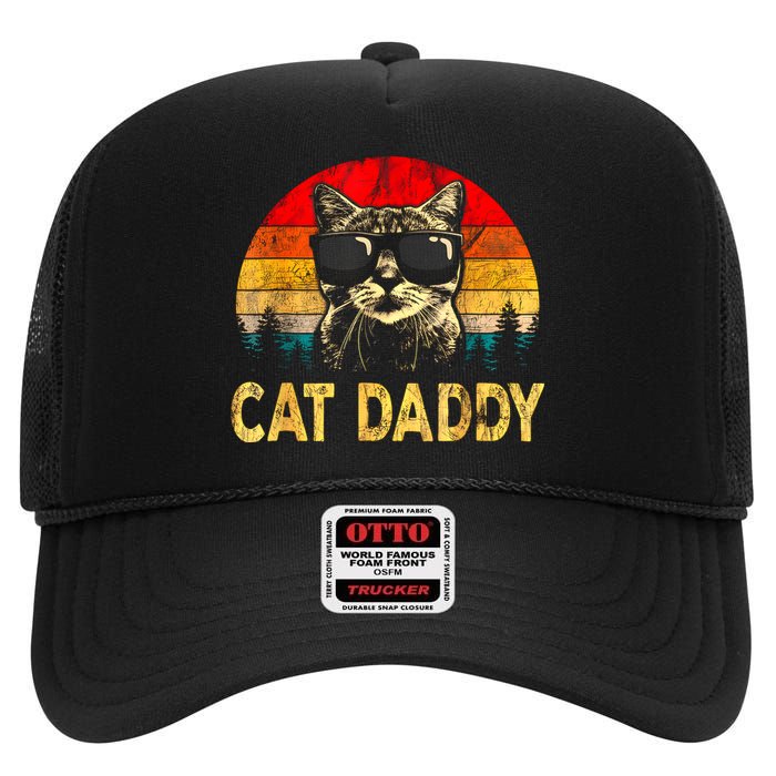 Vintage Cat Daddy Funny Cat Lover Gift Cat Dad Fathers High Crown Mesh Back Trucker Hat